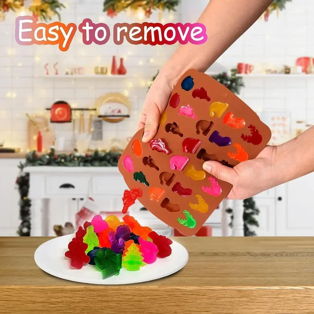 Christmas Silicone Chocolate Mold Gingerbread Man Xmas Tree Snowman Gloves Gummy Candly Mould Kitchen Party DIY Baking Tool view 4
