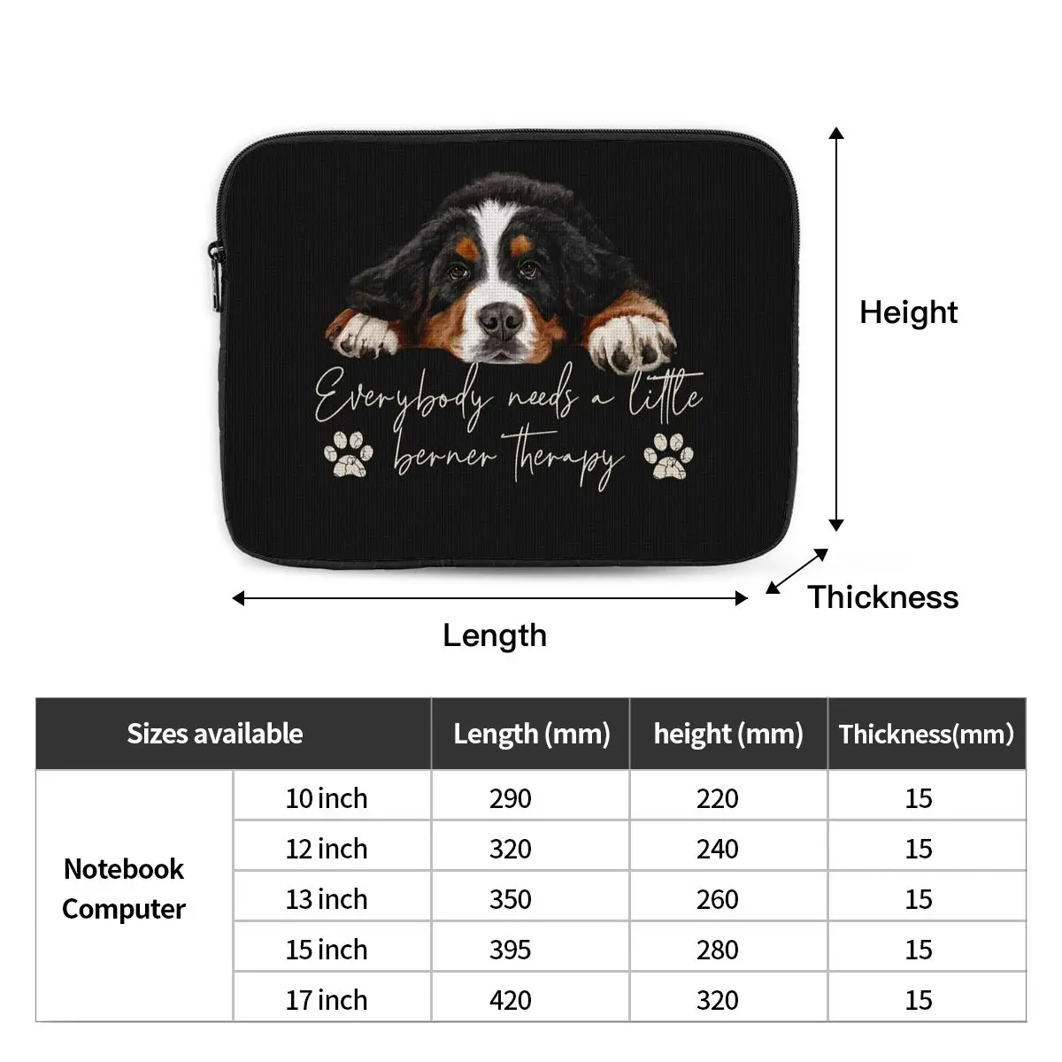 Bernese Mountain Dog Notebook Laptop Bag Case Pouch Notebook Sleeve Cover Bag Tablet Shockproof Case Bag