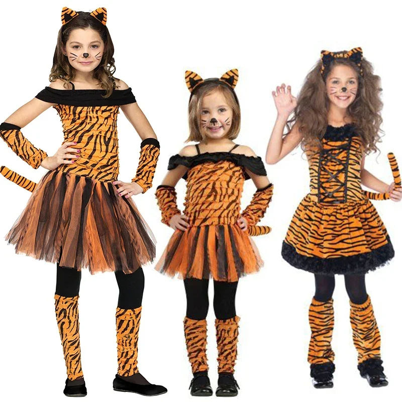 Reneefor custume kids girl Tiger fancy dress Tiger child costume Halloween Purim carnival costume kids js6027