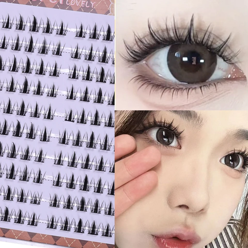 Clusters autoadhesivos DIY, 10 filas por caja, pestañas seccionadas estilo manga sin pegamento, look natural 5