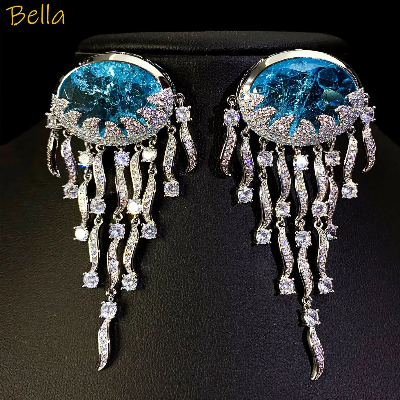 

Pink Blue Green Jellyfish Earrings Large Long Tassel Luxury Jewelry Dangling Earrings Women Wedding Dinner Party Jewelry Gift