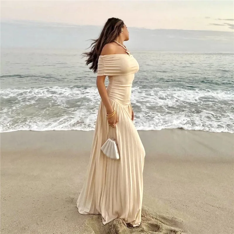 

Lioness Fashion French Style Ethereal Chic Flared Off-Shoulder Wrap Dress Flushing Slimming Fitted Long Dress