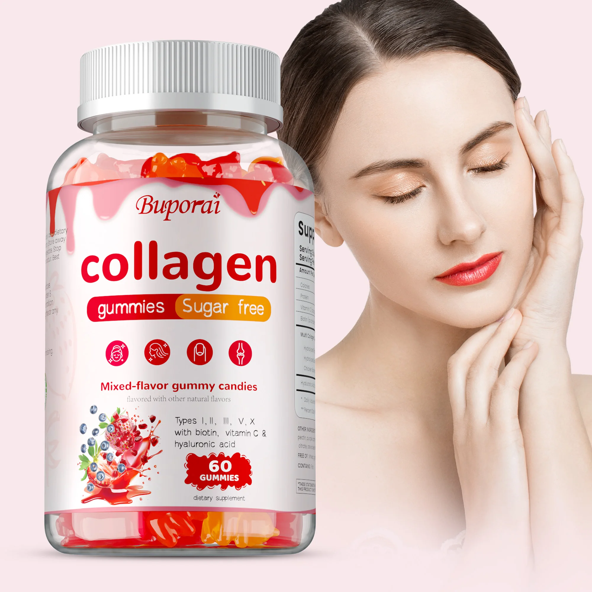 

Multi Collagen Gummies - Hair, Skin & Nails, Digestion & Joint Supplements, Antioxidant, Reduces Wrinkles - 60 Gummies