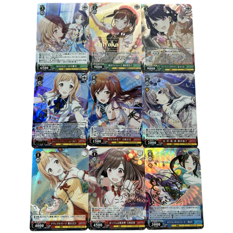 9Pcs/Set ACG Cards The Idolm@Ster Shiny Colors Sakuragi Mano Golden Sign Anime Game Characters Colorful Flash Cards DIY Toy Gift