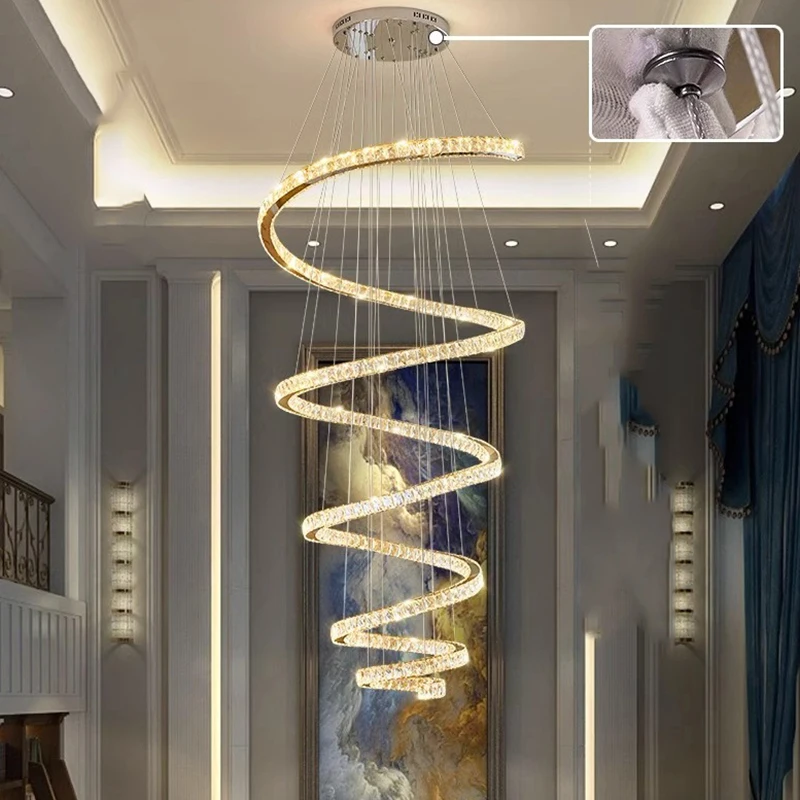 Lustre de cristal moderno para decoração de casa, luminária pendente de escada, luzes pendentes de sala de estar, iluminação interior