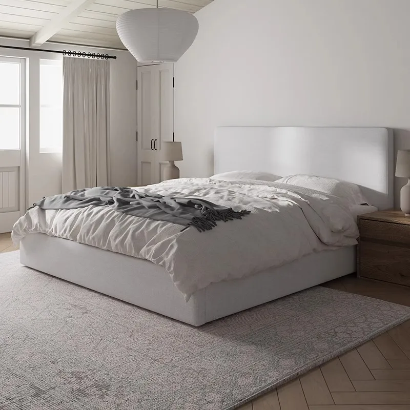 High backrest bed fully dismantled cotton and linen cloth bed wabi sandy wind solid wood soft bed