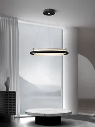 Black Wooden Ceiling Chandelier Modern Home Decoration Led Walnut Lustres 2026 Dining Room Wood Fabric Hanging Lamps