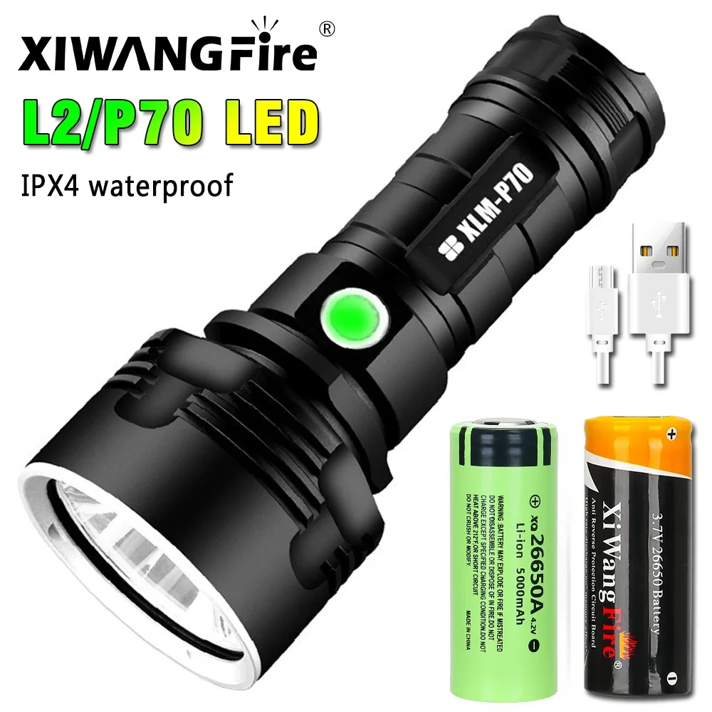 Most Powerful LED Flashlight L2 XHP70 Outdoor LightingTactical Torch USB Rechargeable  Waterproof Lamp Ultra Bright Lantern