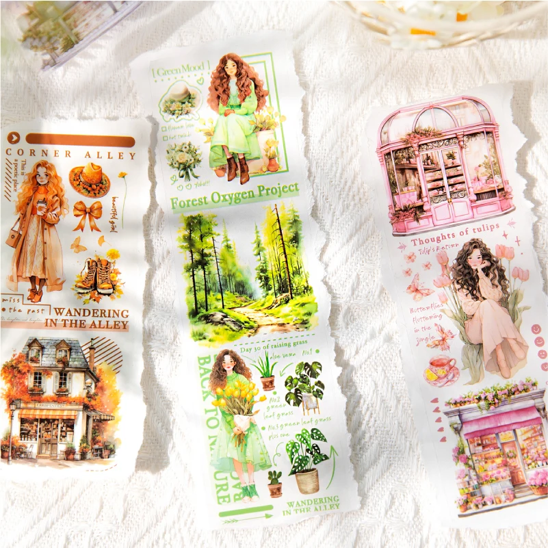 50mmx2m Cute Vintage Girl's house Stickers 1 roll Decorative collage Diary Album Scrapbooking material Craft Supplies