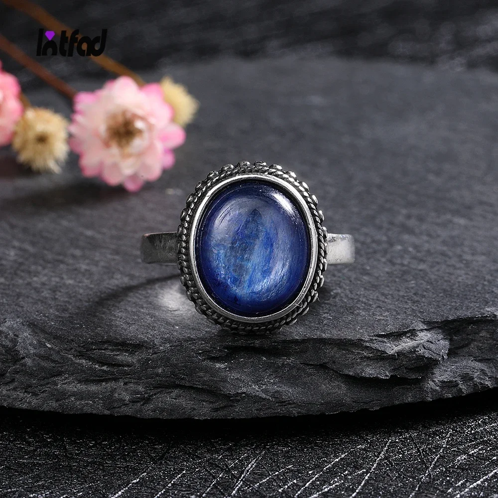 

925 Sterling Silver Natural Kyanite Ring Simple Style Fine Jewelry Anniversary Engagement Party Gift for Women Labradorite Ring