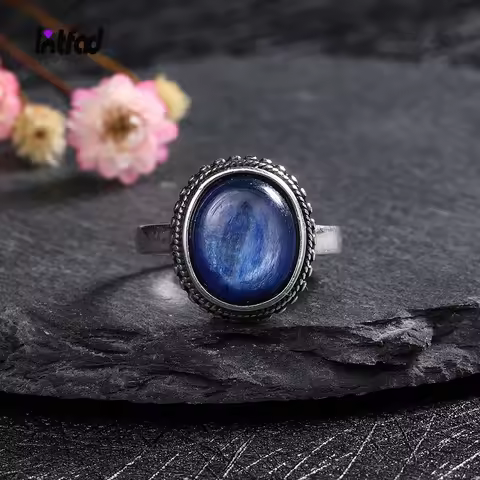 925 Sterling Silver Natural Kyanite Ring Simple Style Fine Jewelry Anniversary Engagement Party Gift for Women Labradorite Ring
