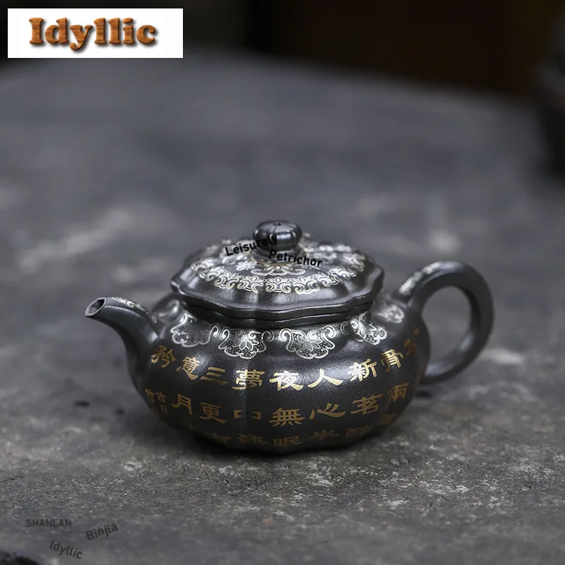 

Чайники Yixing из фиолетовой глины ручной работы, антикварный горшок в рубчик, сырая руда, лазурная грязь, чайник с фильтром, китайский чайный сервиз Zisha