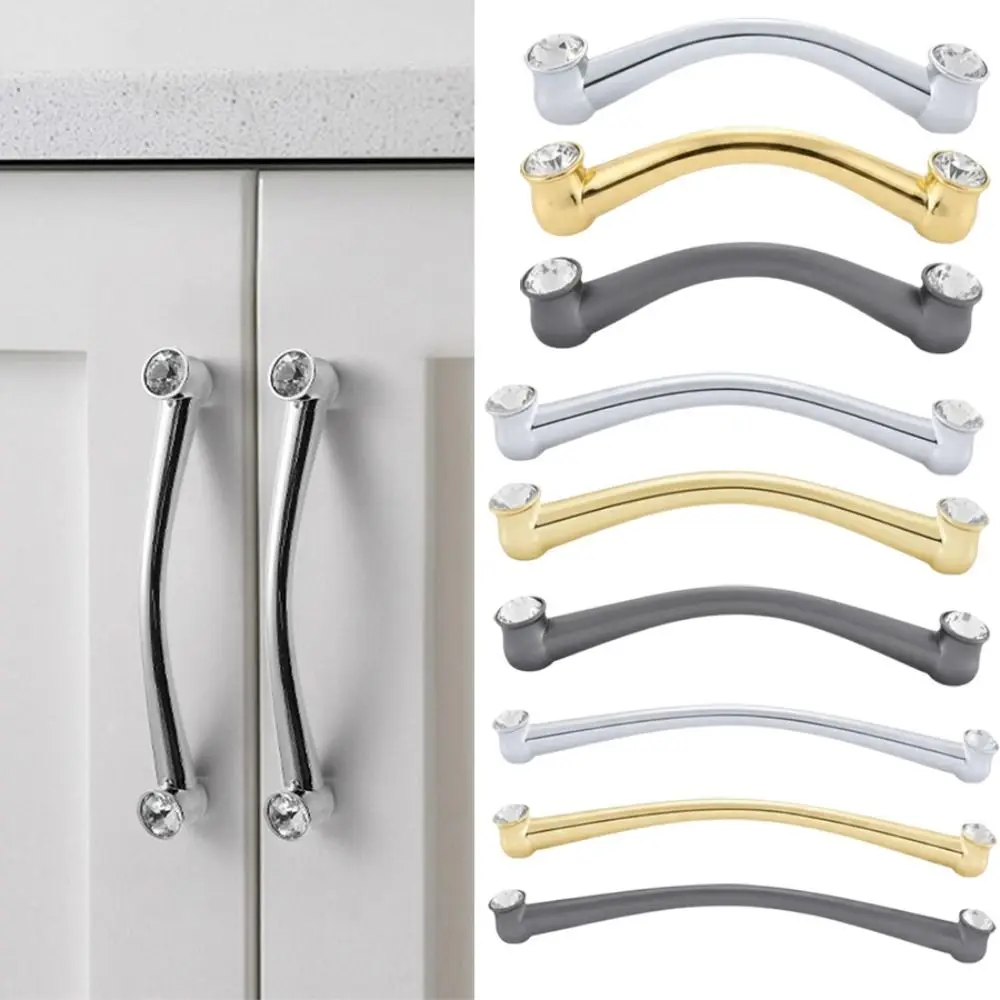 Zinc Alloy Cabinet Handles Gold Finish Screws Included Drawer Pulls Crystal Accent Light Luxury Style Furniture Hardware