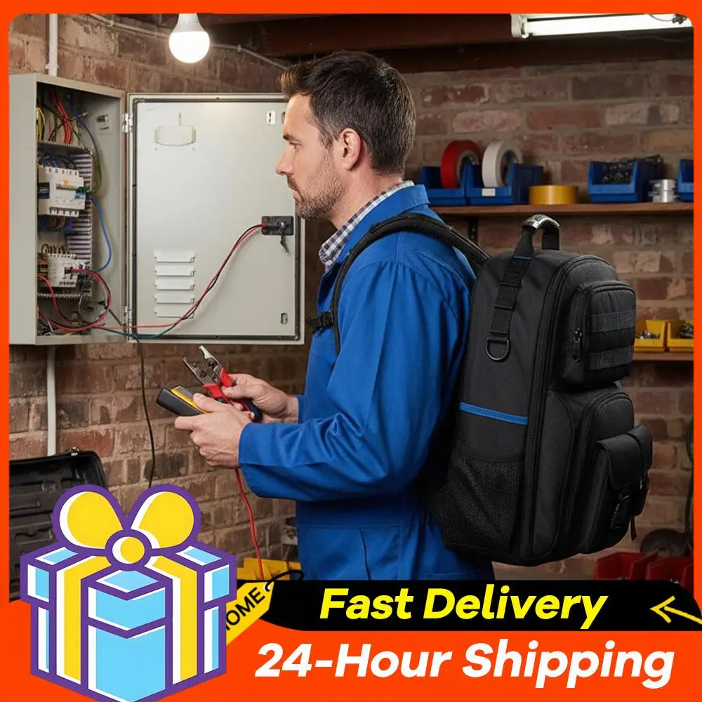 

Рюкзак электрика усиленный, большой вместимости, с множеством отделений, водонепроницаемый, для строителей и сантехников