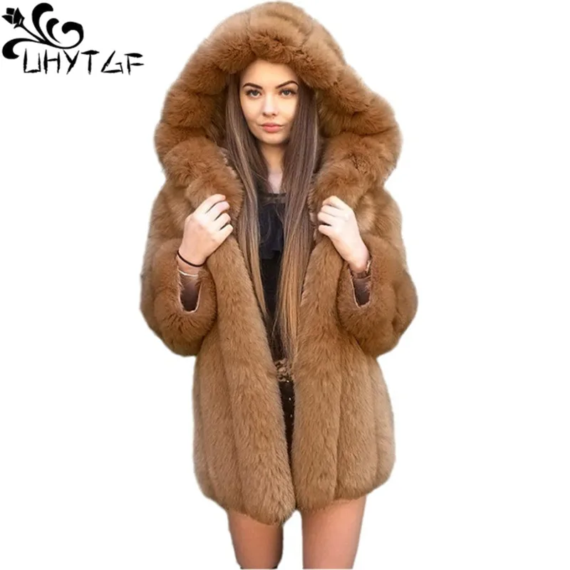 

Winter Coat For Women Luxury Fluffy Hooded Faux Fur Coats Female Fashion Splice Thick Warm Fox Fur Jacket Ladies Large Size 2872