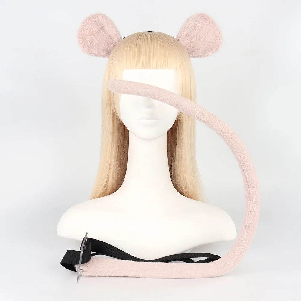 Hand-made Simulated Mouse Ears Headband Cosplay Hamster Accessories Performance Props KC Tail Set Black Butler