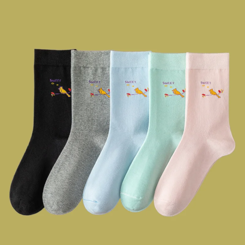 

1/3 Pairs High Quality Thickened Deodorant Warm Casual Socks Sweet Cartoon Girls Trendy Socks Women's Cotton Mid-Length Socks