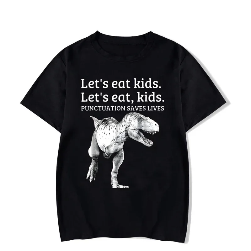 Hip Hop Streetwear Dinosaur Harujuku Shirt Camisetas Oversize Tees Let's Eat Kid Punctuation Saves Lives Grammar graphic clothes