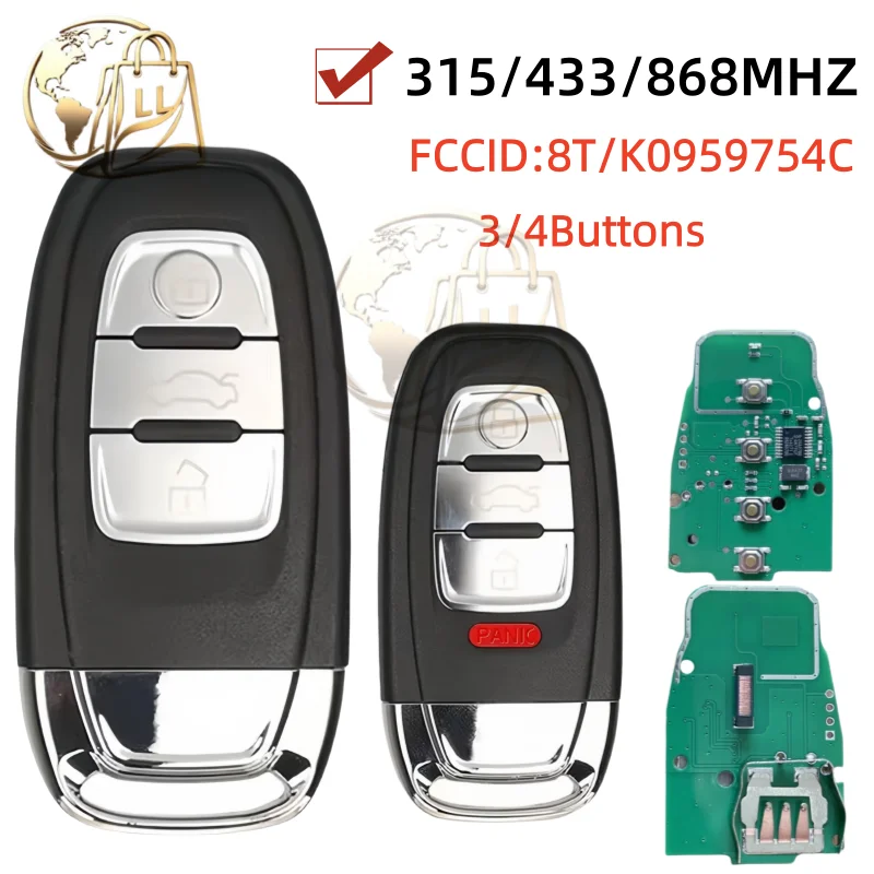 For Audi FCC ID 8T0 959 754C 754D 745F Half Smart Remote Key  RS4 RS5 S4 S5 Q5 A4L A5 A6 A7 A8 2009-2016 46 Chip 315 433 868 MHZ
