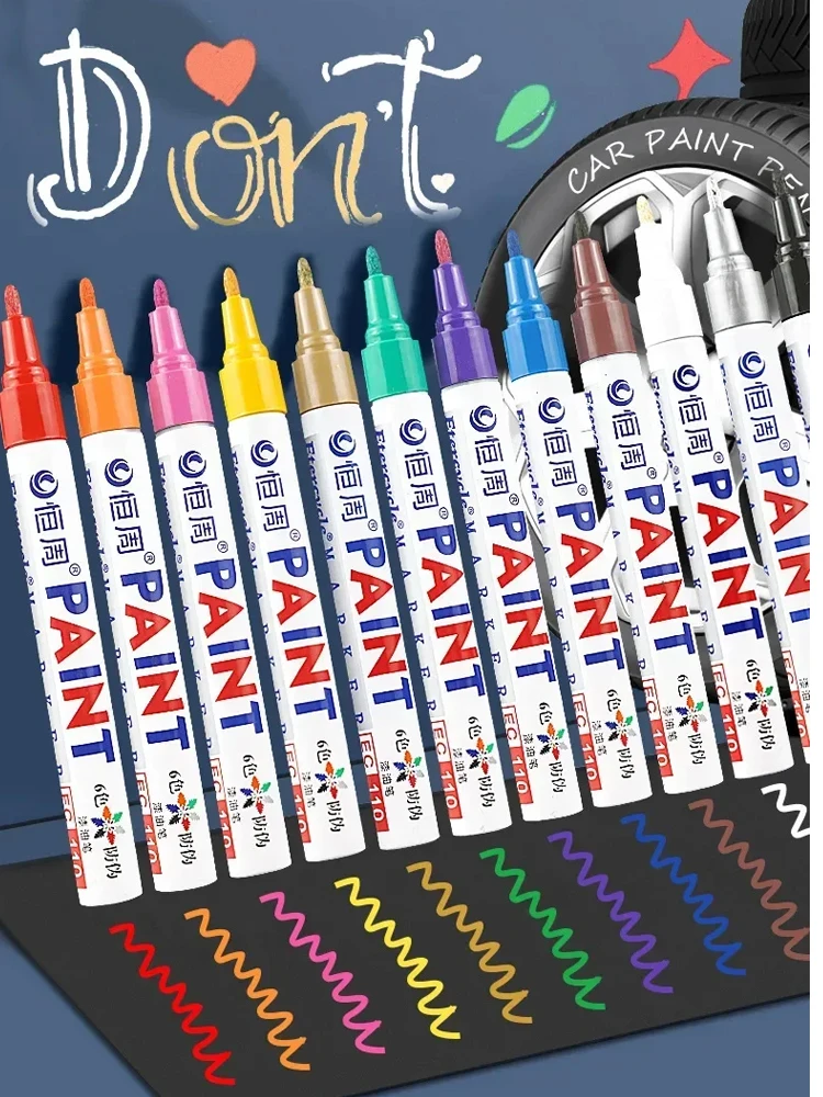 Marqueur de peinture Permanent coloré, marqueurs blancs imperméables, bande de roulement de pneu, peinture sur tissu en caoutchouc, stylos marqueurs de peinture métallique