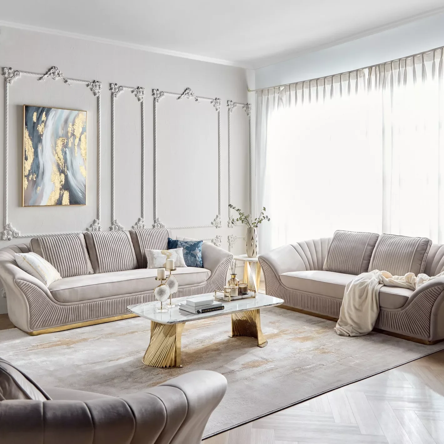 Newest Living Room Sofa Set Gold Stainless Steel Lounge Chair Loveseat Velvet Couch For Home Hotel