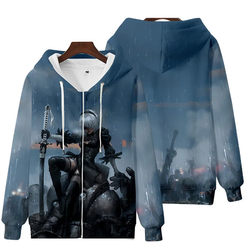 Game NieR Automata 2B YoRHa No. 2 Type B 9S YoRHa No. 9 Type S Cosplay Costume 3D Sweatshirt Men Zipper Hoodies Outwear Coat