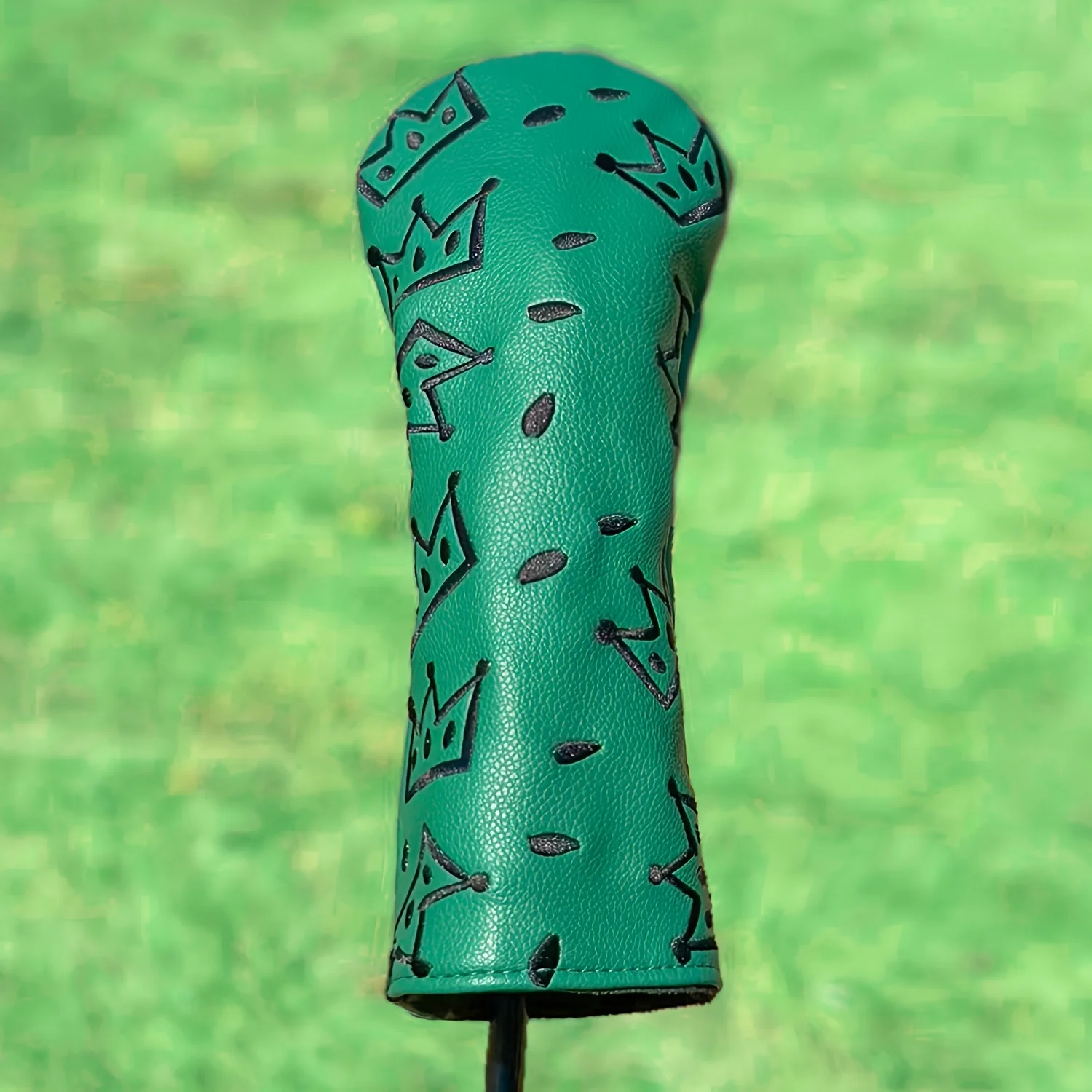 1pc/4pcs Driver/Fairway/Hybrid Headcovers Set - Green Crown & Cheese Pattern Golf Club Head Covers, Premium PU, image 3