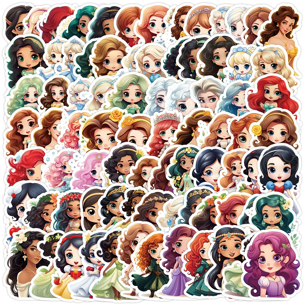 

10/30/50/100pcs Kawaii Disney Princess Stickers Anime Ariel Jasmine Belle Decal DIY Skateboard Laptop Cute Cartoon Sticker Toys