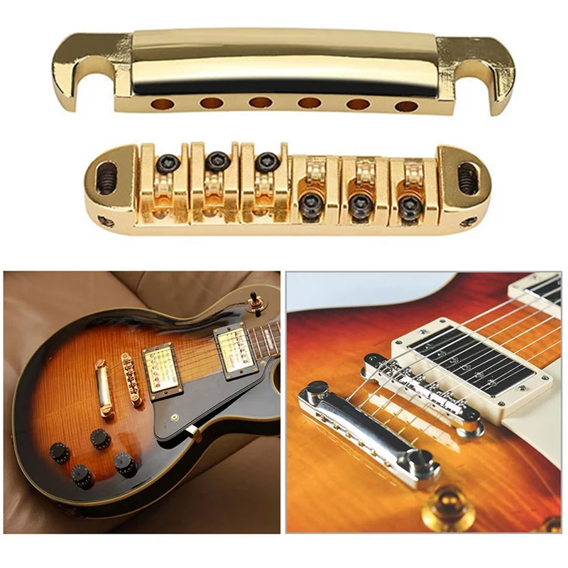 N17R 1 set van 6-snarige gitaar Tune-O-brug en staartstuk met palen voor SG LP elektrische gitaar, goud