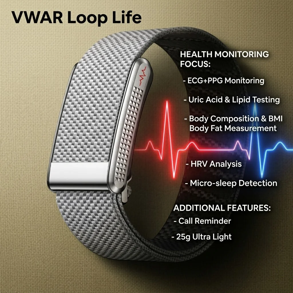 

VWAR Loop Life ECG+PPG Smart Bracelet Men Women Uric Acid Body Fat Body Temperature BP Health Smartwatch Sports Fitness Band