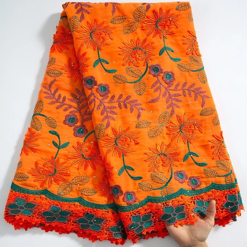 

SJD African Cotton Lace Fabric Swiss Voile With Stones 2025 High Quality Nigeria 3D Embroidery Cotton Lace For Women Dress 3705