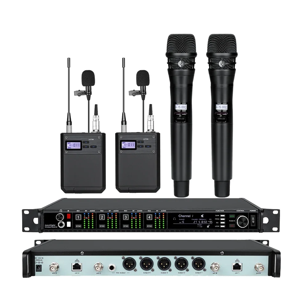 

AD4Q Professional Wireless Lavalier/Headset Microphone 4 Channel UHF 470-940mhz Studio Microphone for Microphones