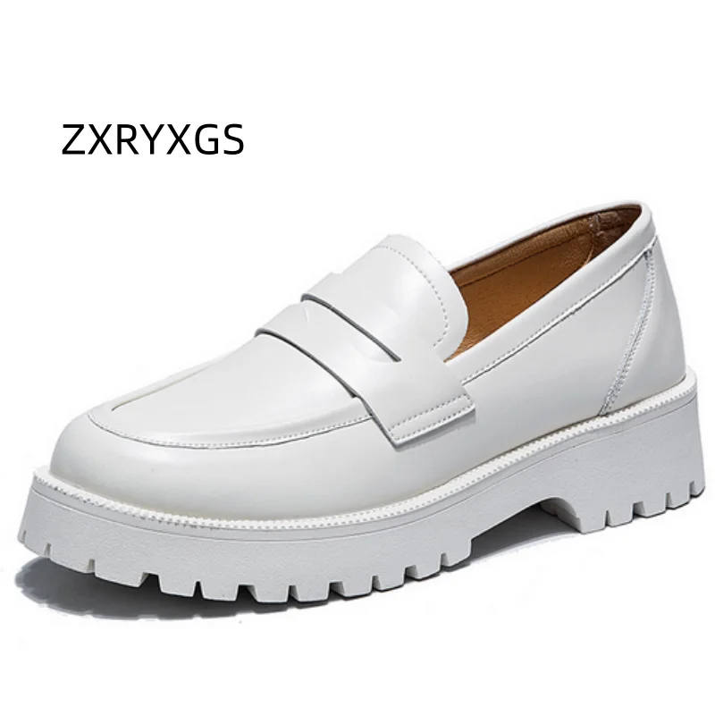 ZXRYXGS British Style Premium Cow Suede Women Real Leather Shoes Thick Non-slip Mid Heels 2025 Elegant Comfortable Large Size