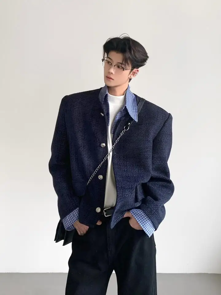 Ace High Intelligence Fashionable Elegant Men's Jacket Luxury Plaid Shirt Collar Splicing Design Spring Autumn Winter Outerwear
