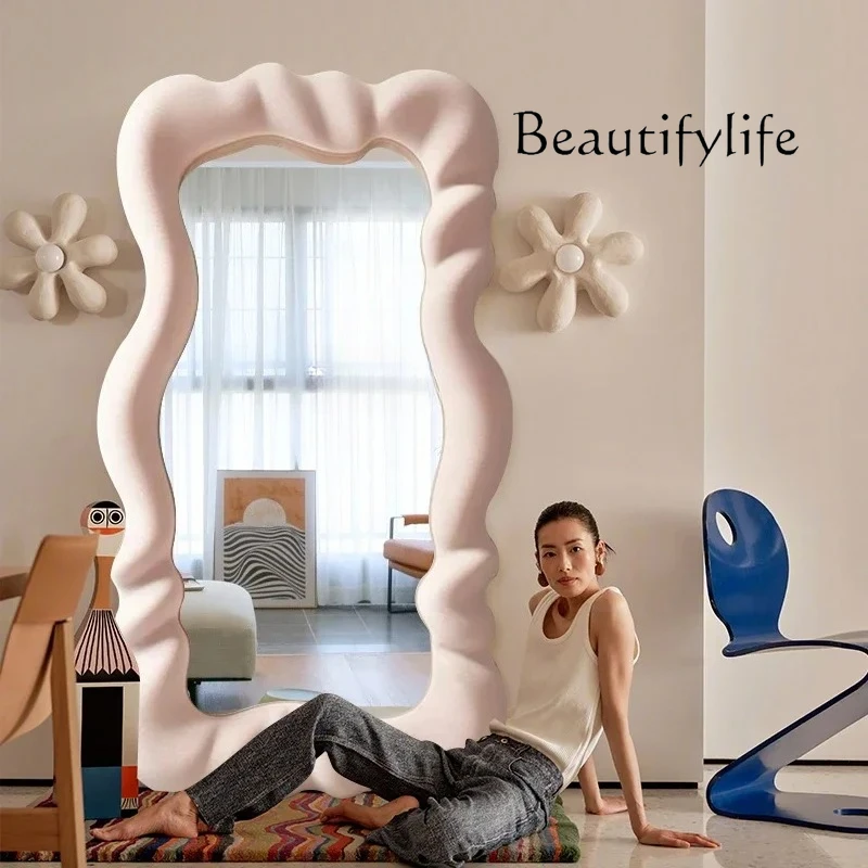Cream wind wave floor French full body mirror home clothing store fitting mirror special-shaped