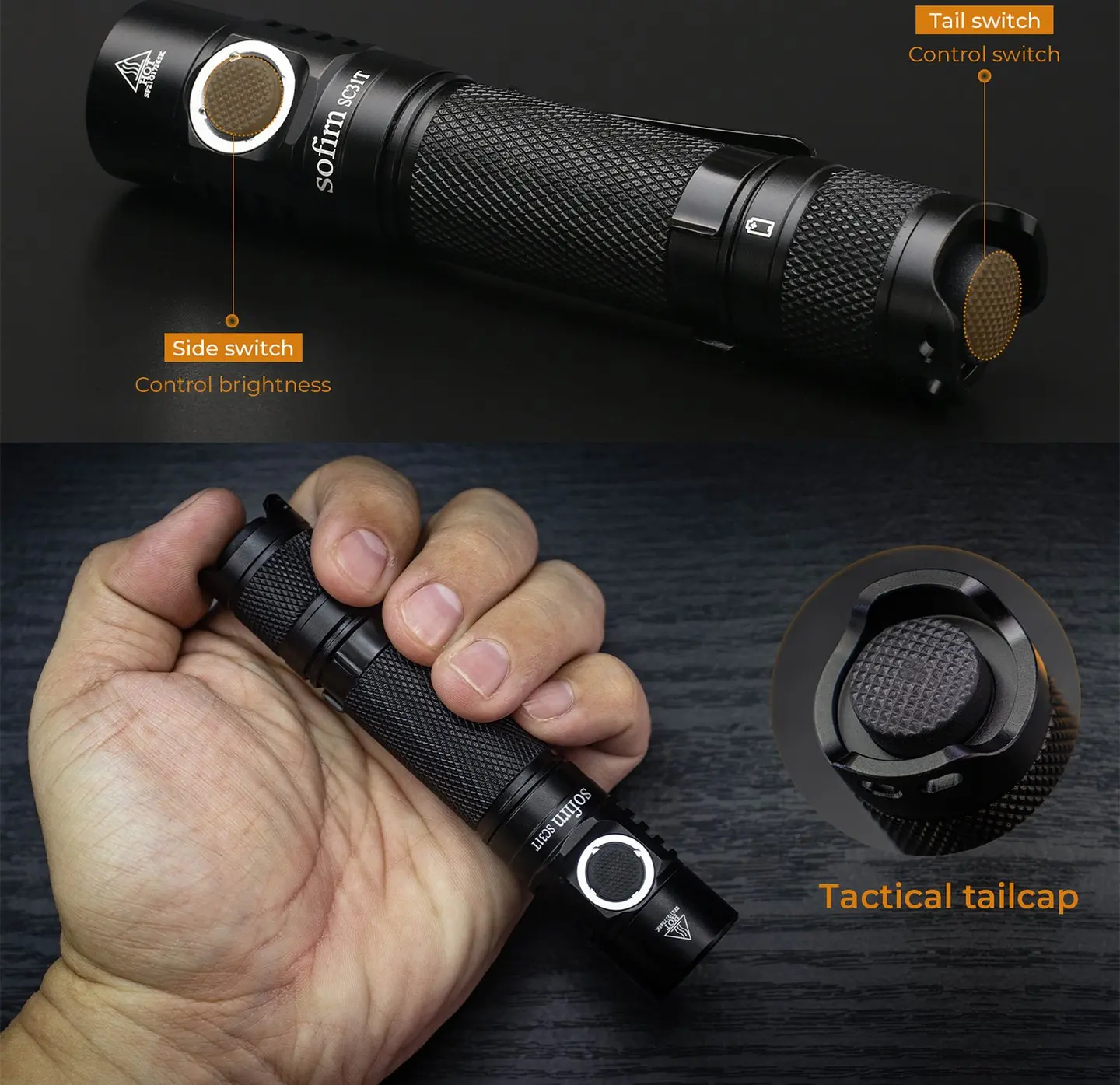 Sofirn SC31T Tactical 18650 Flashlight USB C Rechargeable LED Light SST40 2000LM 5000K/6500K