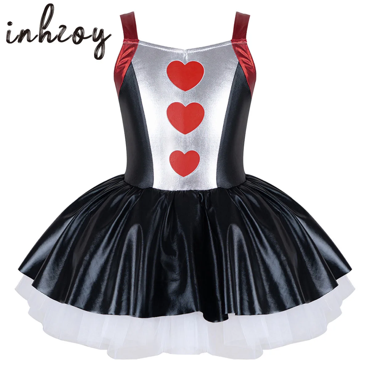 

Circus Clown Joker Costume Girls Halloween Cosplay Role Play Hearts Print Leotard Dress for Stage Performance Carnival Party