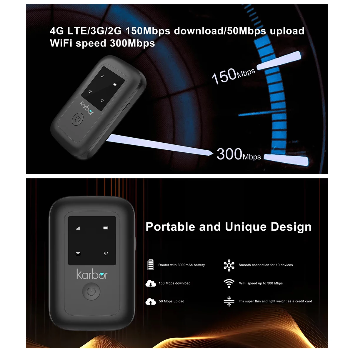 Karbor المحمولة WiFi6 4G LTE موبايل هوت سبوت اللاسلكية شاشة ملونة صغيرة 300Mbps موزع إنترنت واي فاي MiFis الصين موبايل واي فاي 6 راوتر