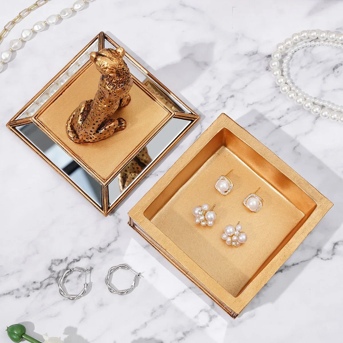 2026 Unique Golden Mirror-faced Leopard Jewelry Storage Box Gold Leopard-shaped Storage Canister Home Organizer Organization