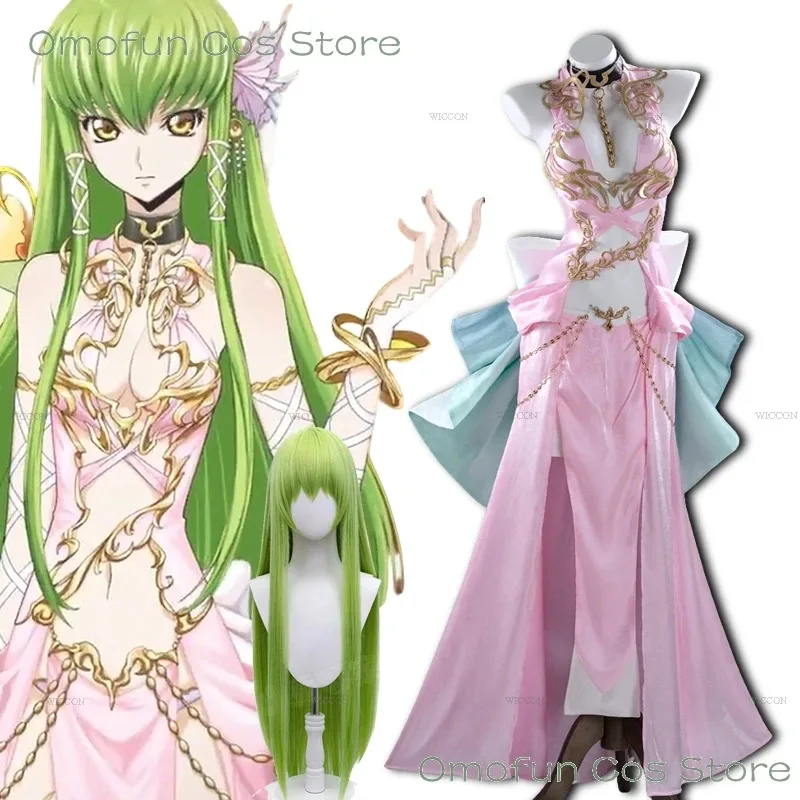 كود C2 Geass C.C. تأثيري القصص المفقودة فستان وردي الساحرة الخالدة شير ثوب مسائي زي أنيمي حفلة الهالوين لعب الأدوار