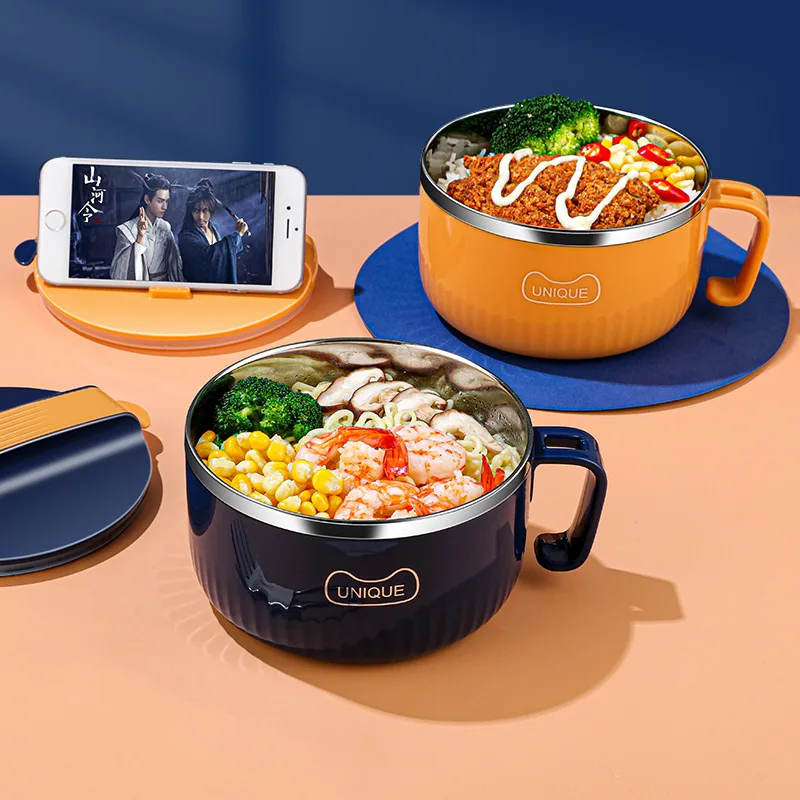 Fast Food Noodles Bowl With Colorful Box Package Student Lunch Box Soup Bowls Ramen Bowl Instant Noodles Bowl With Lid