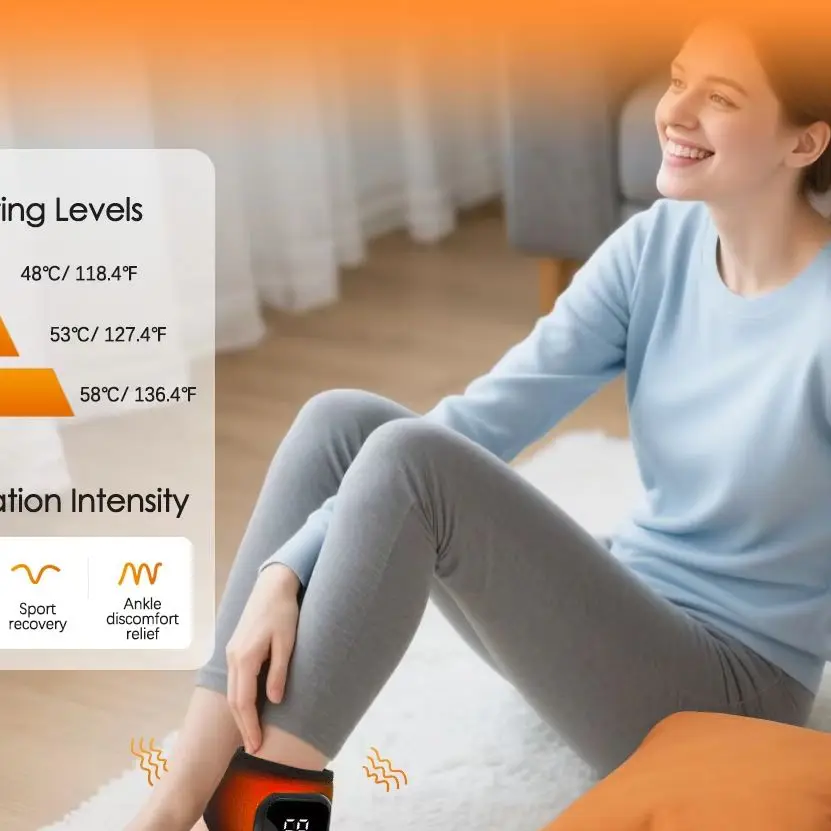 Rechargeable Cordless Heated Ankle Brace Massager with Vibration, 3 Heat Levels & 3 Modes, Electric Foot Warmer Wrap, 2000mAh Battery, 15Min Timer