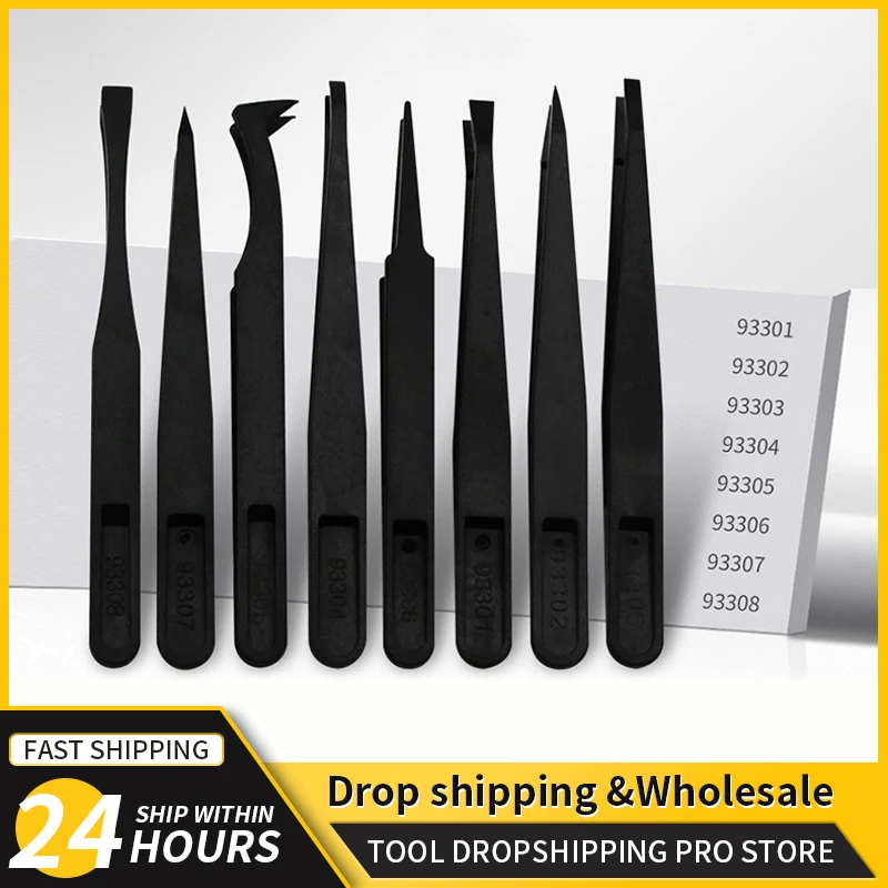 Carbon Tweezers Upgraded Anti-Static Curved Tweezers for Electronics Laboratory Work Jewelry Plastic Precision Tweezers Set