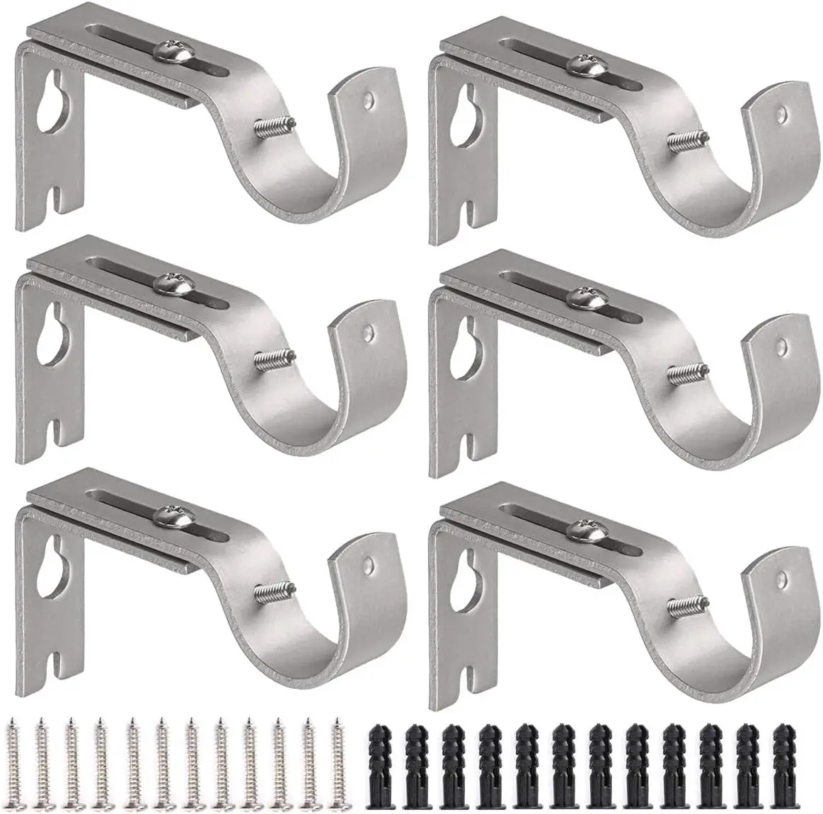 

6pcs Adjustable Curtain Rod Brackets Metal Heavy Duty Drapery Rod Holders Hardware Window Curtain Rod Support Hanger