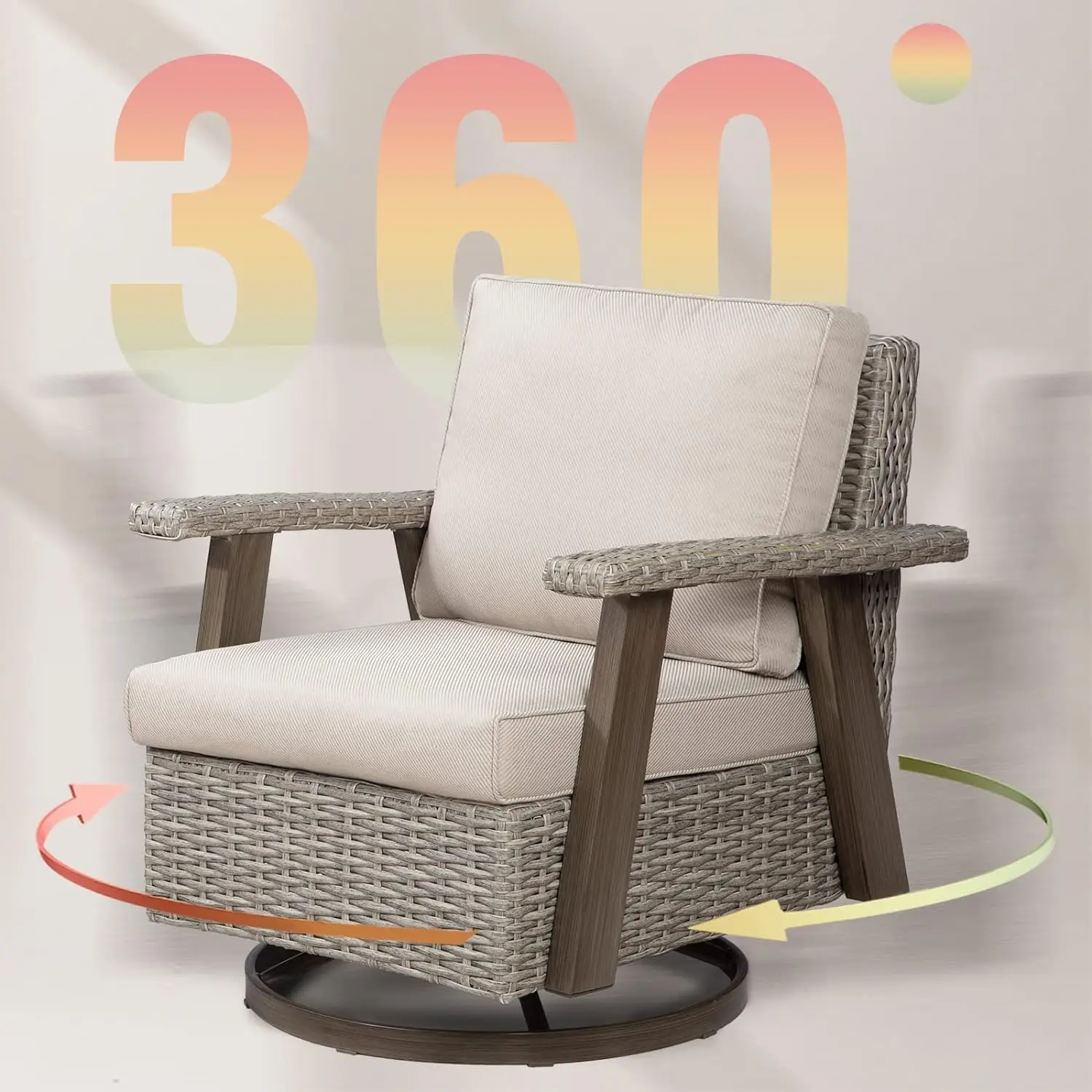 Outdoor 360° Swivel Rocker Patio Chairs Sets of 2 and Matching Side Table - 3 Piece Wicker Patio Bistro Set with Premium Fabric