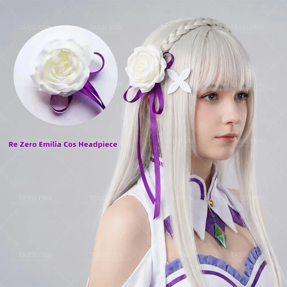 Emilia Cosplay Flower Hair Clips, Re Zero Starting Life in Another World Rose Hairpins, Anime Elf Ears Headwear Cos Accessory