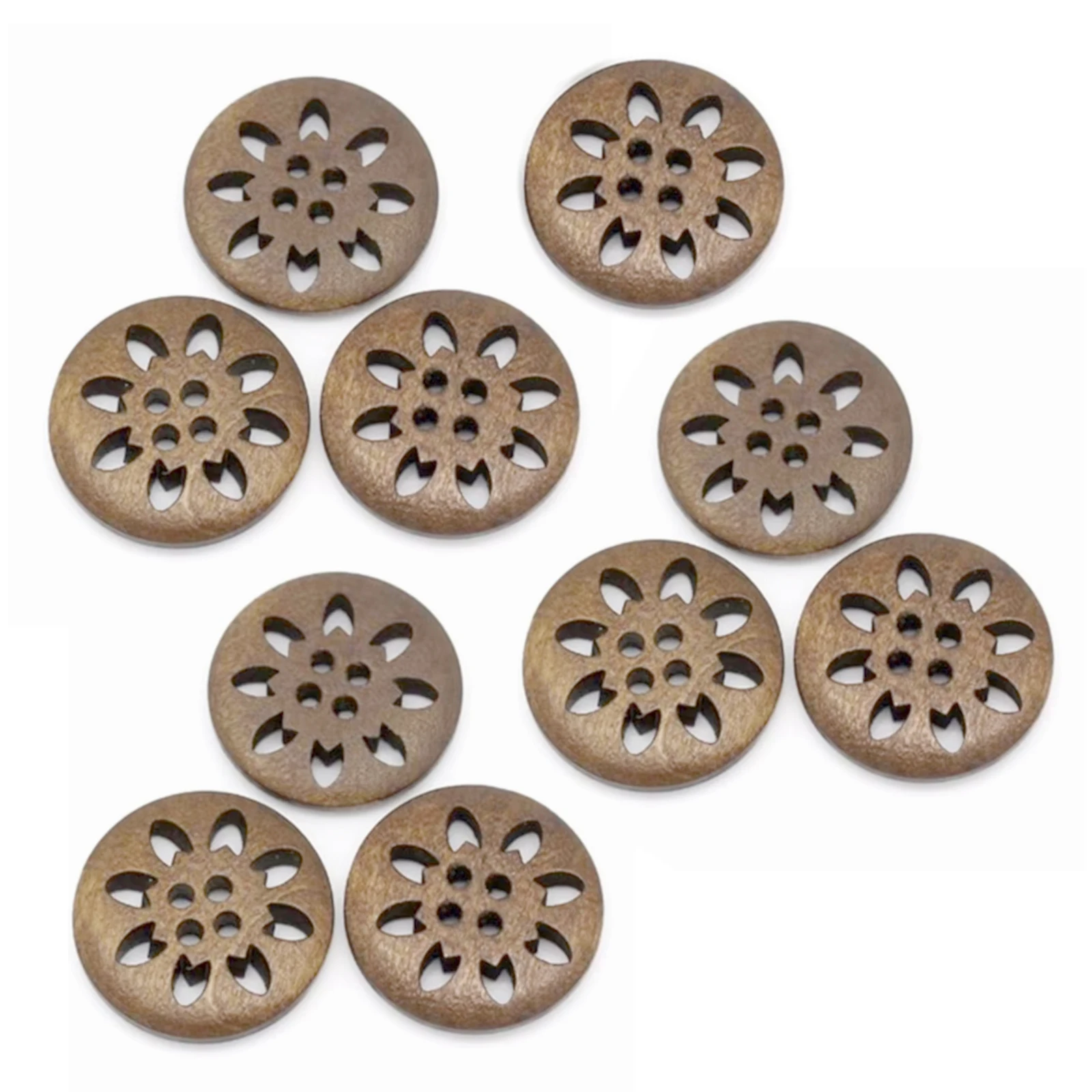 10pcs Wooden Buttons Hollow Flower Round 25mm Buttons Bead 7NK104