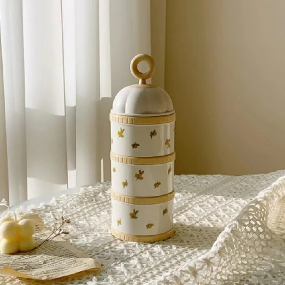 

3 Layers Baby Milk Powder Box Tulip Compartment Kids Snack Container Stackable Non-Spill Portable Formula Dispenser Snacks