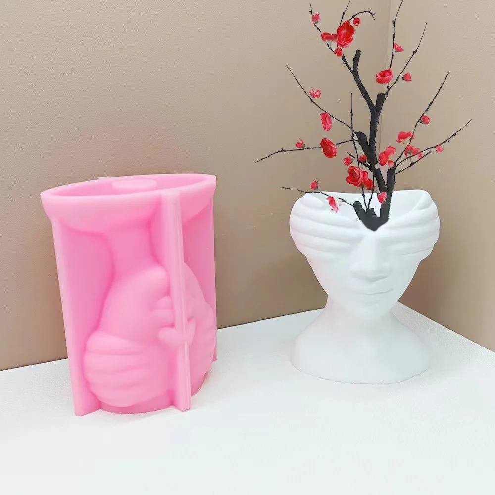 Creative Face Flowerpot Silicone Mold DIY Cement Gypsum Clay Pouring Vase Resin Mold Home Decoration Ornaments