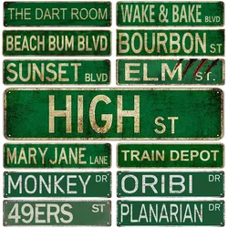 Outdoor Metal Tin Signs Instagram Style High ELM St Street Signs Amusement Park Scenic Retro Road Signs Country Retro Decorative